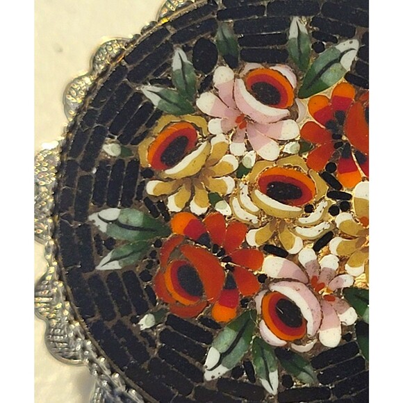 Unique Antique Vintage MICRO MOSAIC Brooch Pin Italian Hand Crafted Silver - Picture 4 of 12